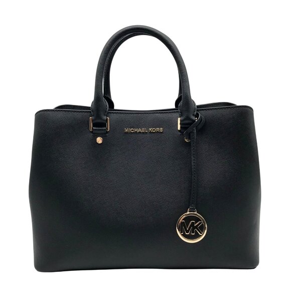 Michael Kors Black Saffiano Leather Middle Zip Savannah Convertible Tote - Picture 1 of 10